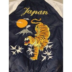 H M Divided Bomber Jacket Tiger Japan Embroidered Navy White Men Size M
